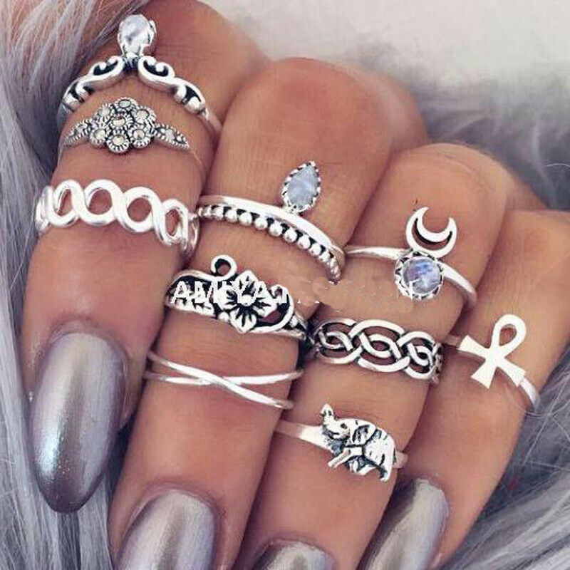 Pack of 10pcs Multiple Ring Midi Knuckle Top Mid Finger Fashion Jewelry