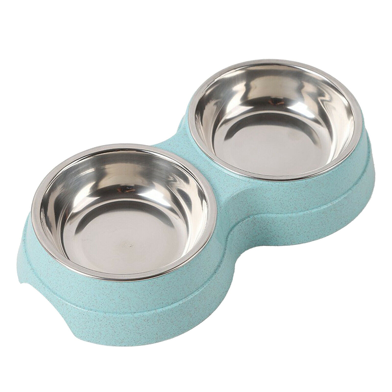 Stainless Steel Double Twin Pet Cat Bowl Water Food Easy To Clean Blue