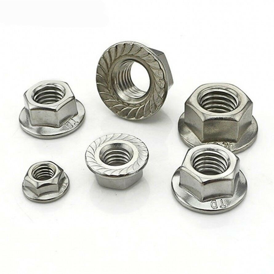 2PCS M12 x 1.75mm Pitch Serrated Flange Nuts Hex Lock Nut 304 A2 Stainless Steel