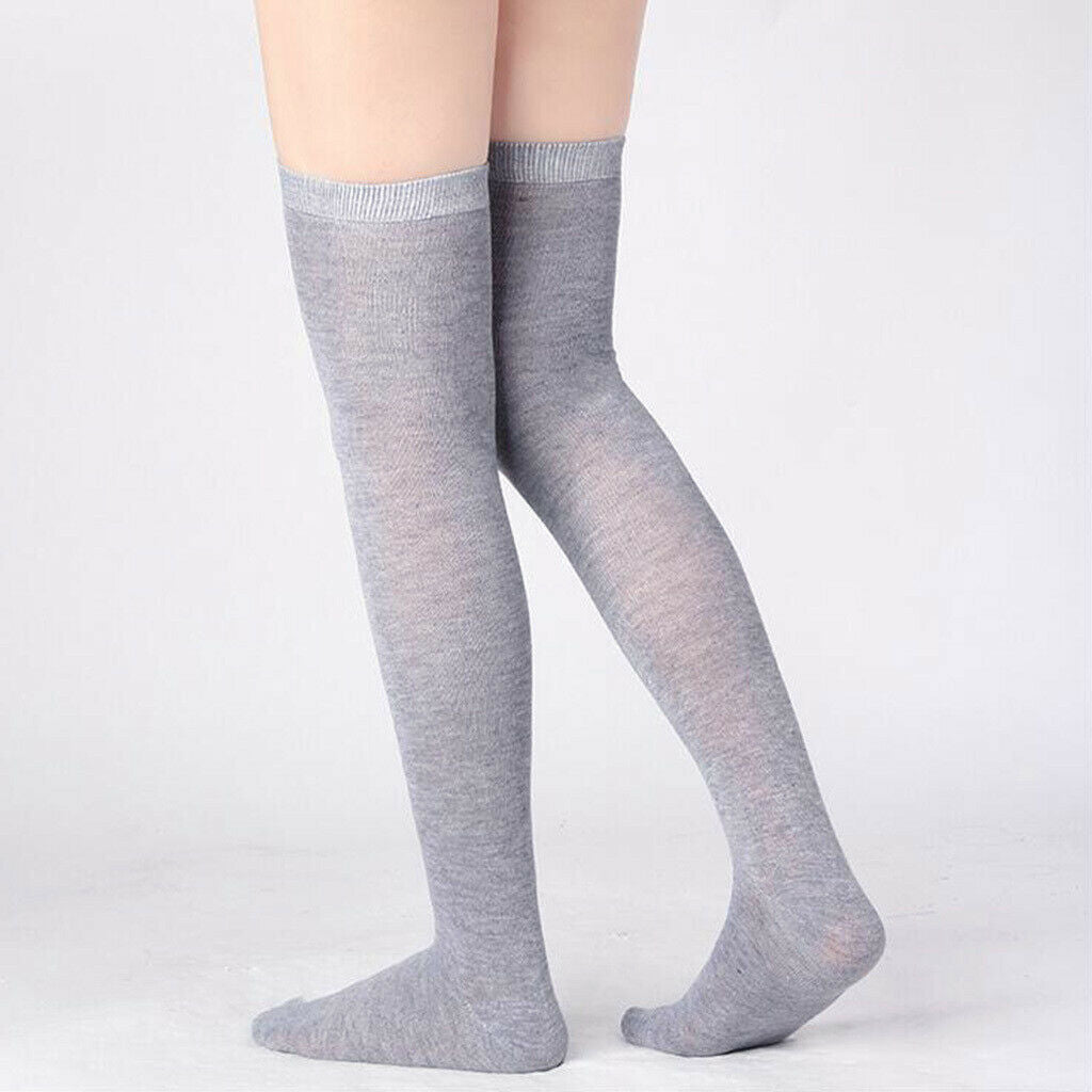 5 Pairs Set Womens Girl Sexy Plain Thigh High Socks Stocking School Socks