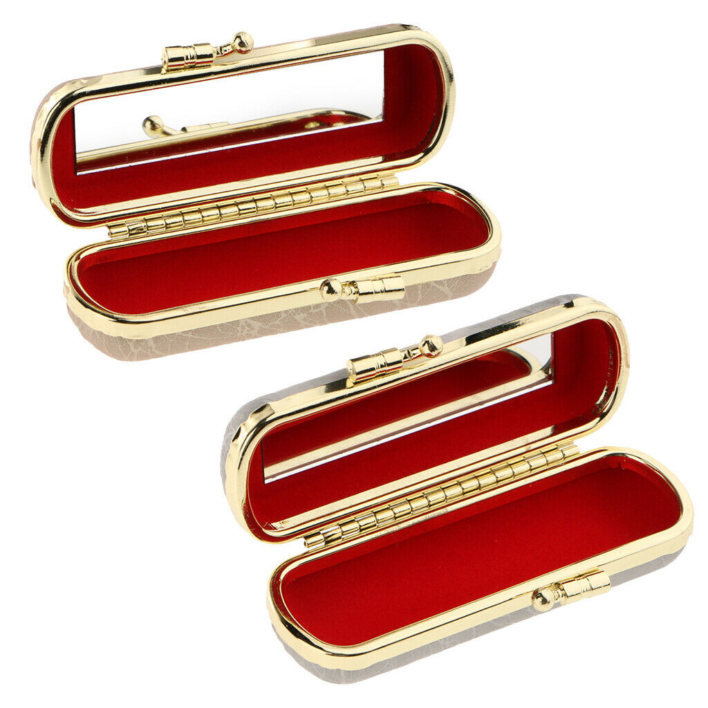 2Pcs PU Leather Lipstick Lip Gloss Storage Case Makeup Holder Box Portable