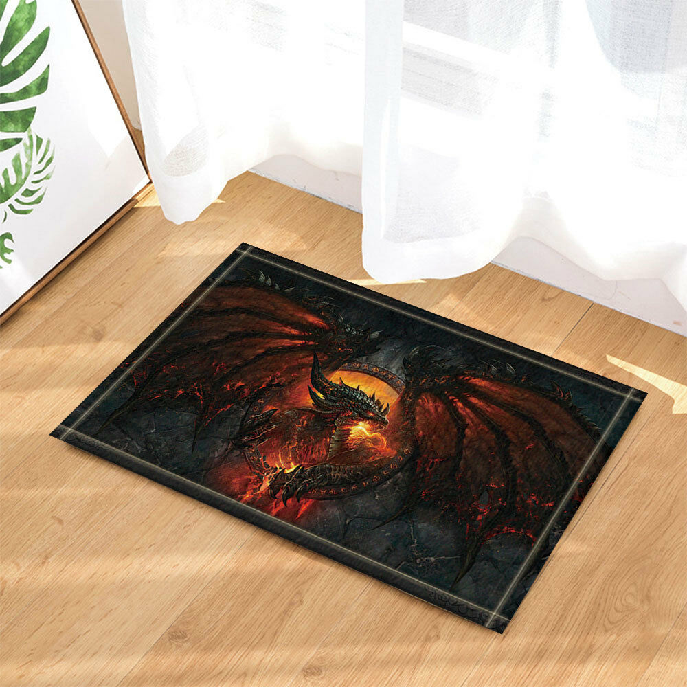 Gothic Dragon Fire Breathing Bathroom Rug Non-Slip Floor Indoor Door Mat 16x24"