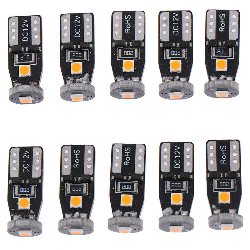 10x T10 Wedge 12V Super Bright CANBUS 194 168 2825 Amber Yellow LED LightBulb Kt