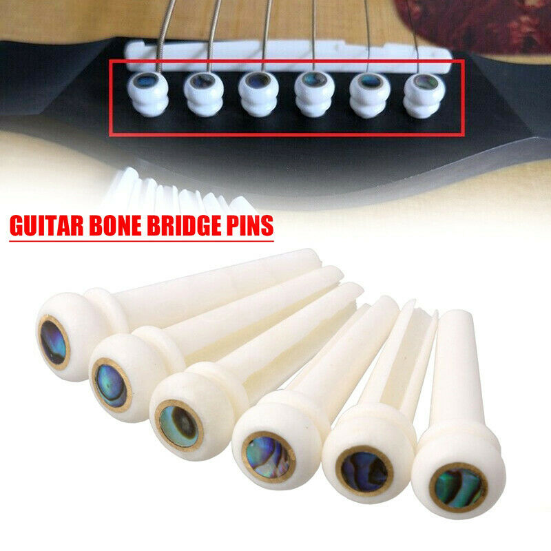 1 Set Acoustic Guitar Bone Bridge Pins w/ Abalone Dot Brass Circle Skirt