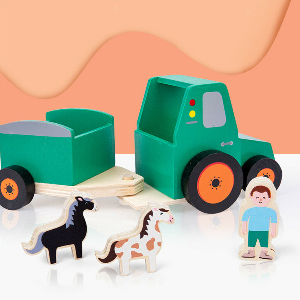 Wooden Car Tractor Trailer Carrier Montessori Development Educational Toys