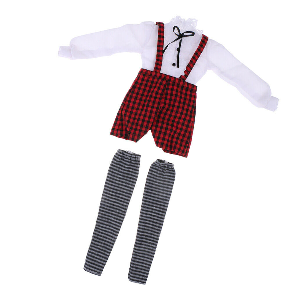 1/3 BJD Fancy White Blouse Plaid Suspender Pants Set Clothes for 60cm Fairy