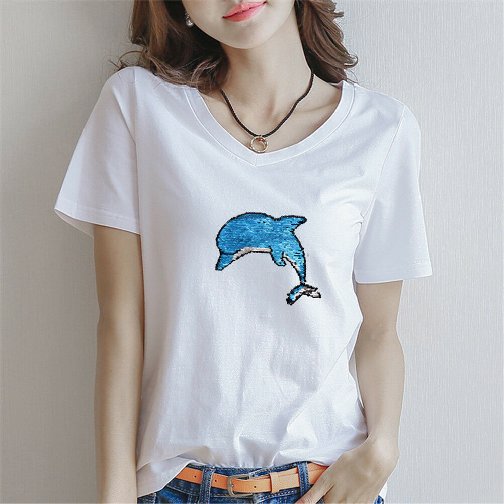 Dolphin Reversible Sequined Sew On Patches Embroidered Patch Applique  .l8