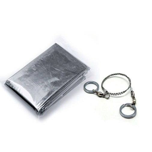 Camping Hiking Emergency Sleeping Blanket+Outdoor Survival Kit Tools Wire Saw