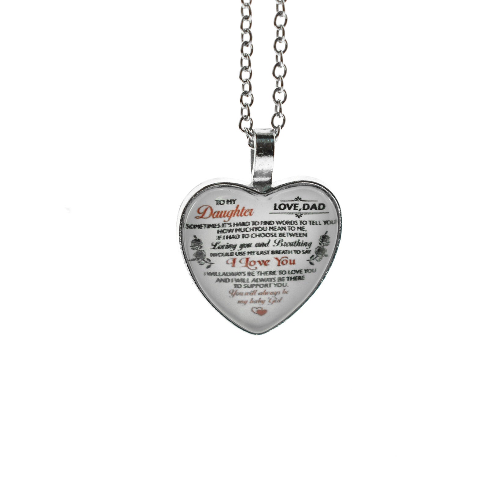 To My Daughter Love Dad Father & Daughter Heart Rose Necklace 23" N103 NEW