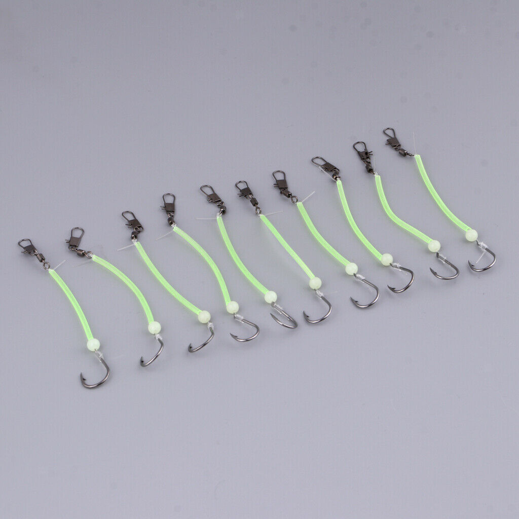 10pcs Sea Fishing Rigs Carp Rigs with Luminous Tube Barbed Hook Hook Size 12