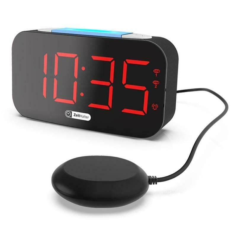 Loud Alarm Clock with Vibrating Bed Shaker Dimmer Night Light USB Charger Snooze
