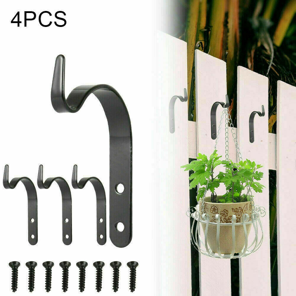 4x Garden Hanging Wall Basket Brackets Metal Outdoor Plant Pots Hanger Hooks