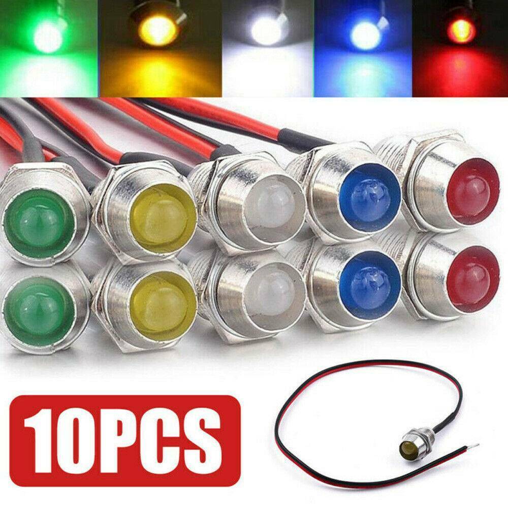10PCS 8mm 12v LED Pilot Panel Dash Signal Indicator Warning light w/ 20cm cable