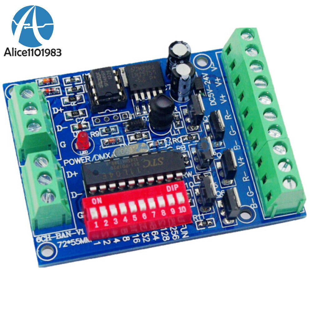 6 Channel DMX512 Decoder RGBW Controller LED Stage Lighting CMOS Output DC 5-24V