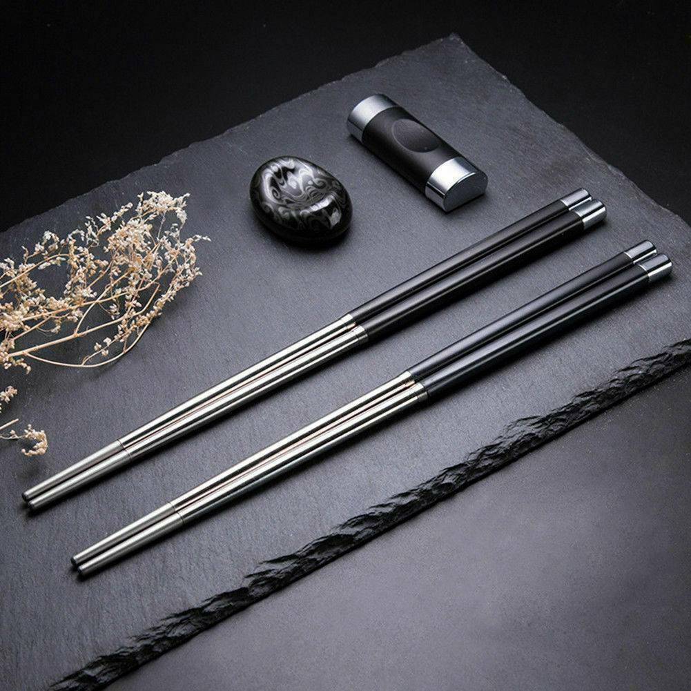 1 Pair Metal Chopsticks Chinese Korean Stainless Steel Chop Sticks Gift Black AU
