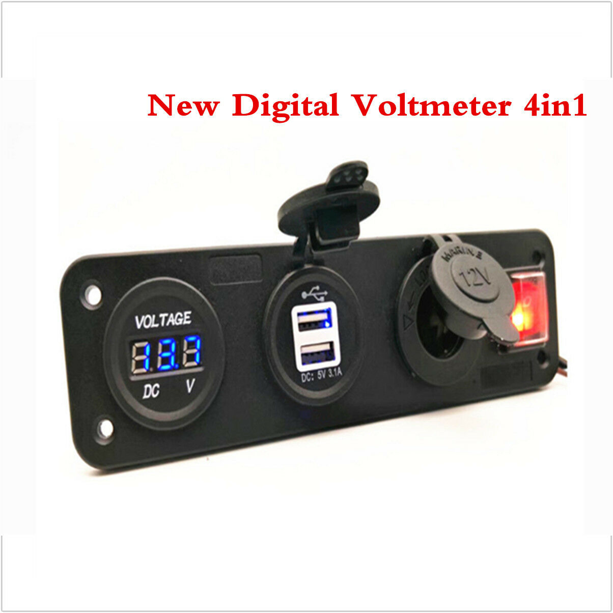 New Digital Voltmeter 4in1 Cigarette Lighter Socket Rocker Switch Dual USB Power