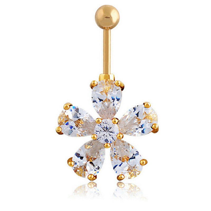 Beauty Navel Belly Button Rings Bar Crystal Flower Dangle Body Piercing J.l8