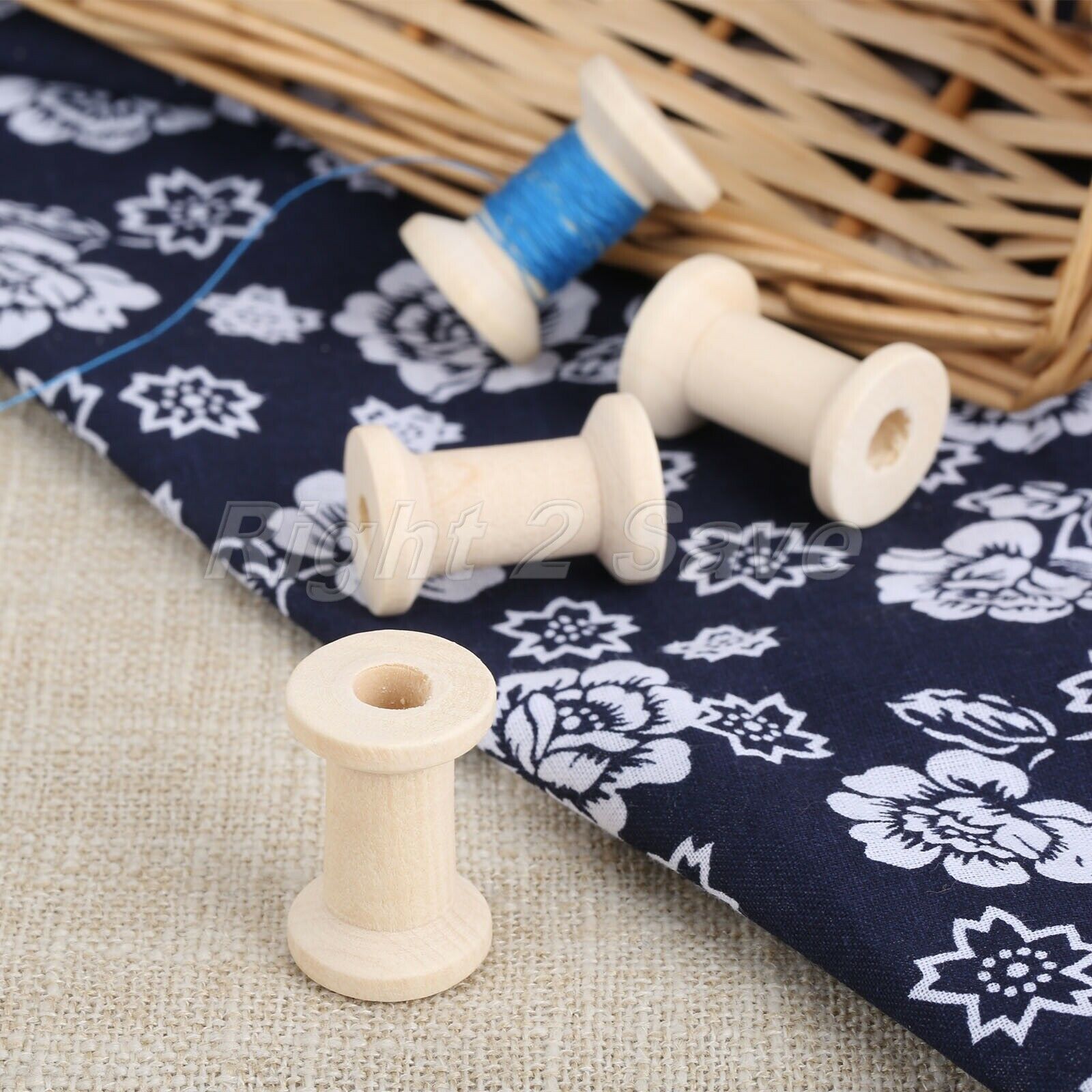 10Pcs Wooden Thread Spools Needlework Bobbin Ribbon Reels Trims Organizer Sewing