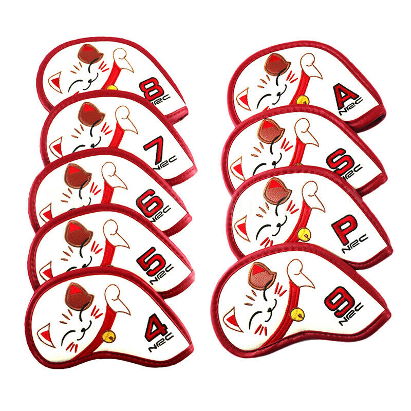 Lucky Cat Golf Iron Headcover Embroidery PU Cute Animal Golf Iron Club Cover Pb