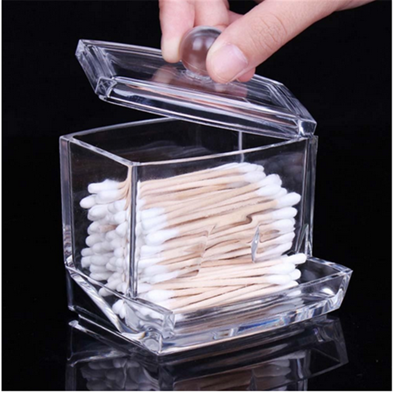 Clear Acrylic Cotton Swab Q-tip Storage Holder Box Cosmetic Makeup Organizer ~