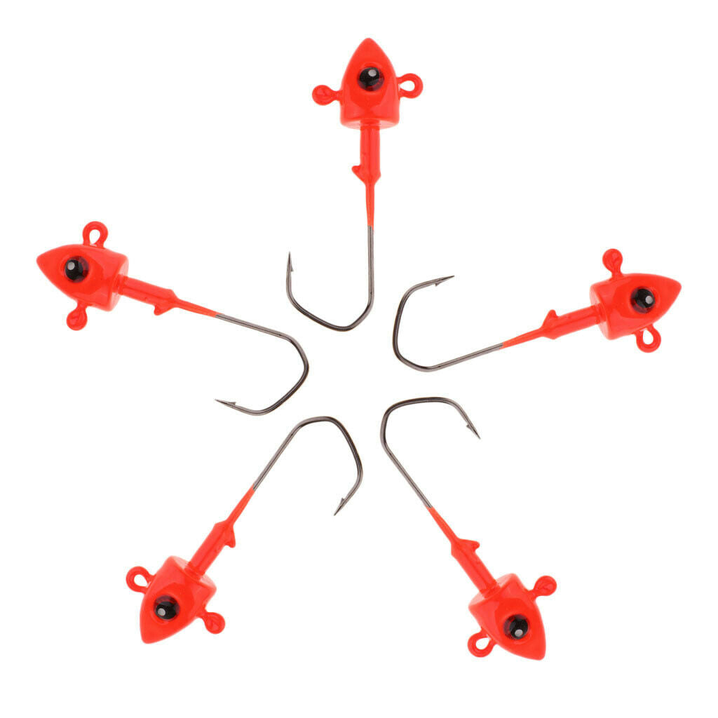 5pcs Fishing Jigs Lead Jig Head Hooks Saltwater Fishing Lures Baits Red 7g