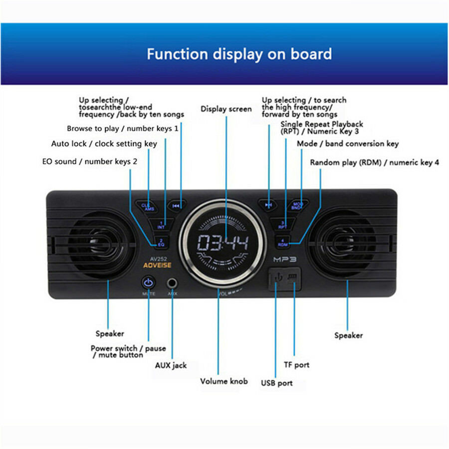 1 Din Car MP3 Radio Audio Player Built-in 2 Speaker Stereo FM USB Bluetooth 2.1