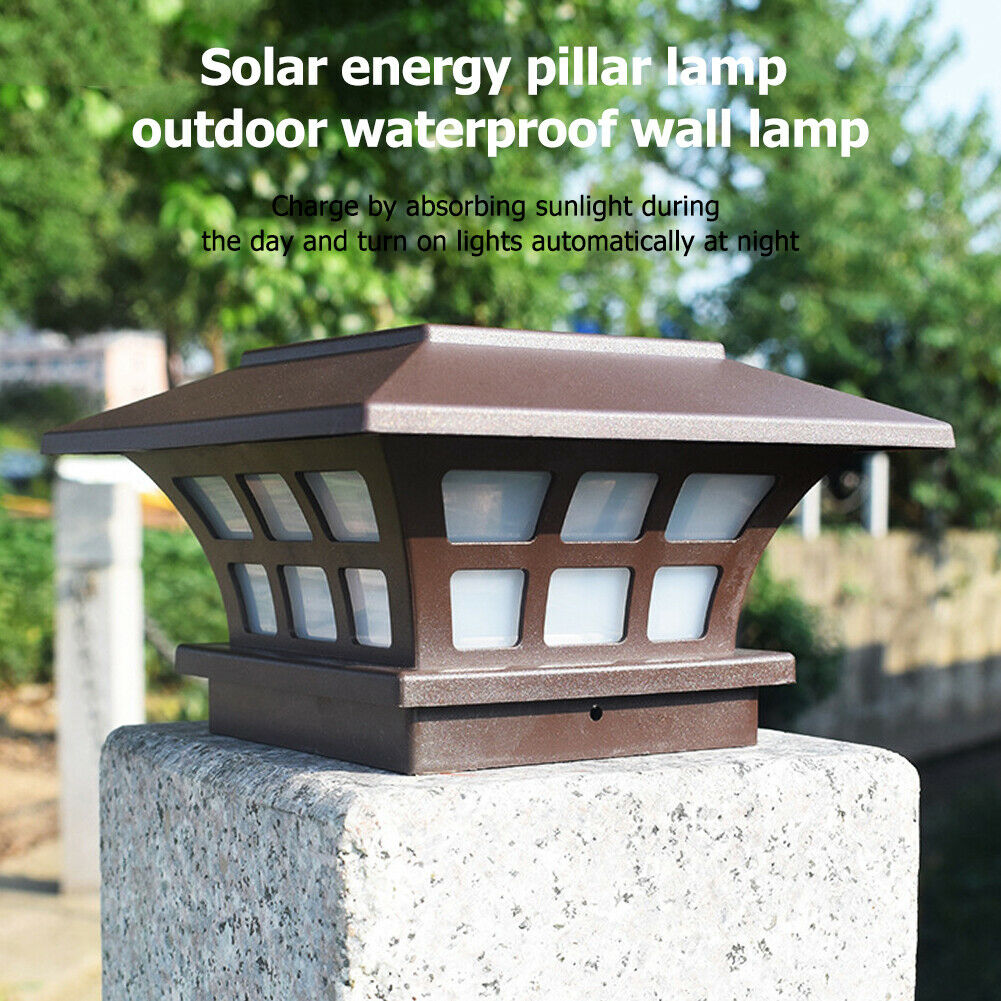 LED Solar Pillar Lamp Waterproof Courtyard Porch Lawn Garden Column Light @