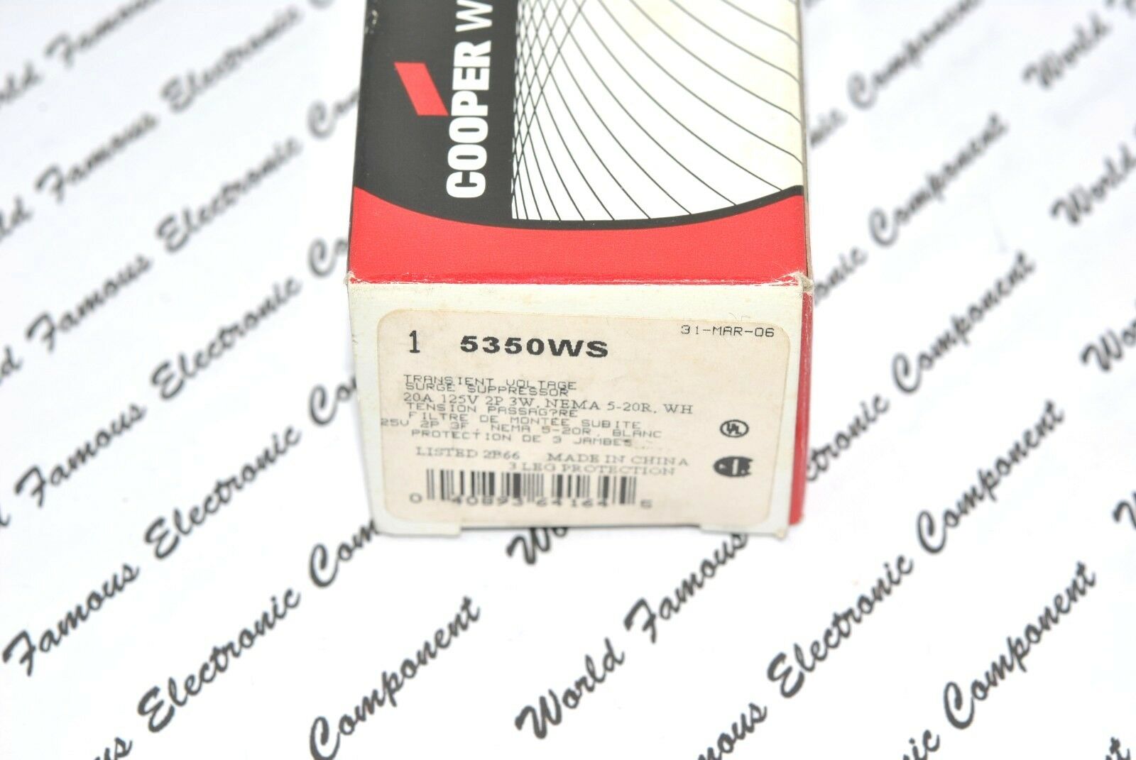 1pcs-COOPER 5350WS TVSS with LED Indicators Receptacle 20A-125V NEMA 5-20