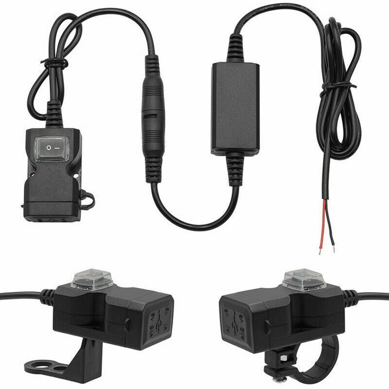 Waterproof Dual USB 12V Motorcycle Bike Handlebar Charger Socket w/ Switch_DD