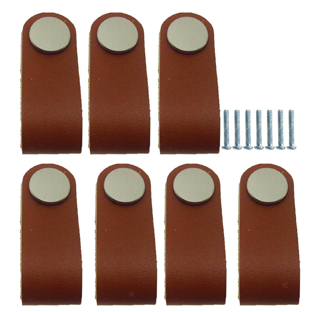 7x PU Leather Door Handles knob For Cupboard Drawer Pulls Furniture Decor
