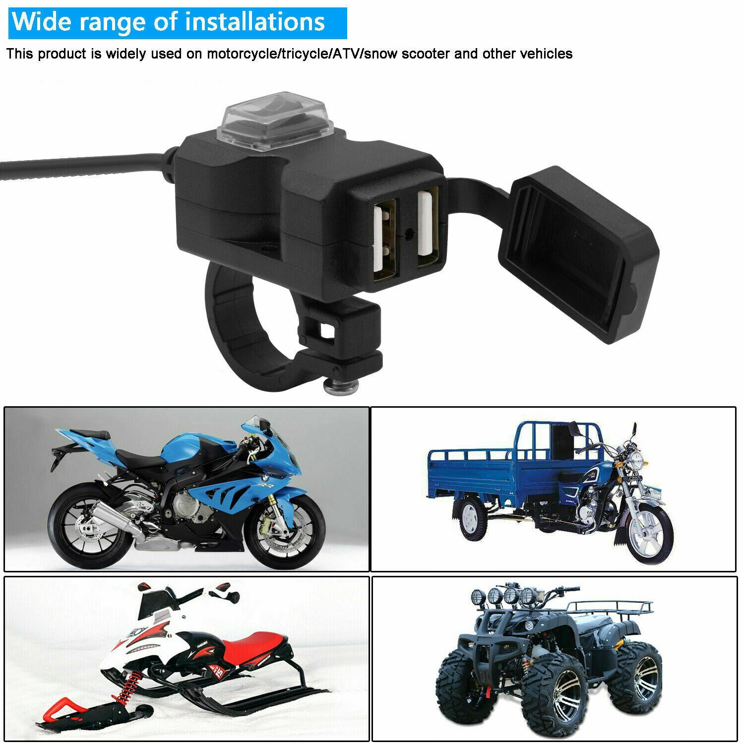 Dual USB Waterproof Motorcycle Handlebar Charger 5V 1/2.1A Adapter Supply Socket
