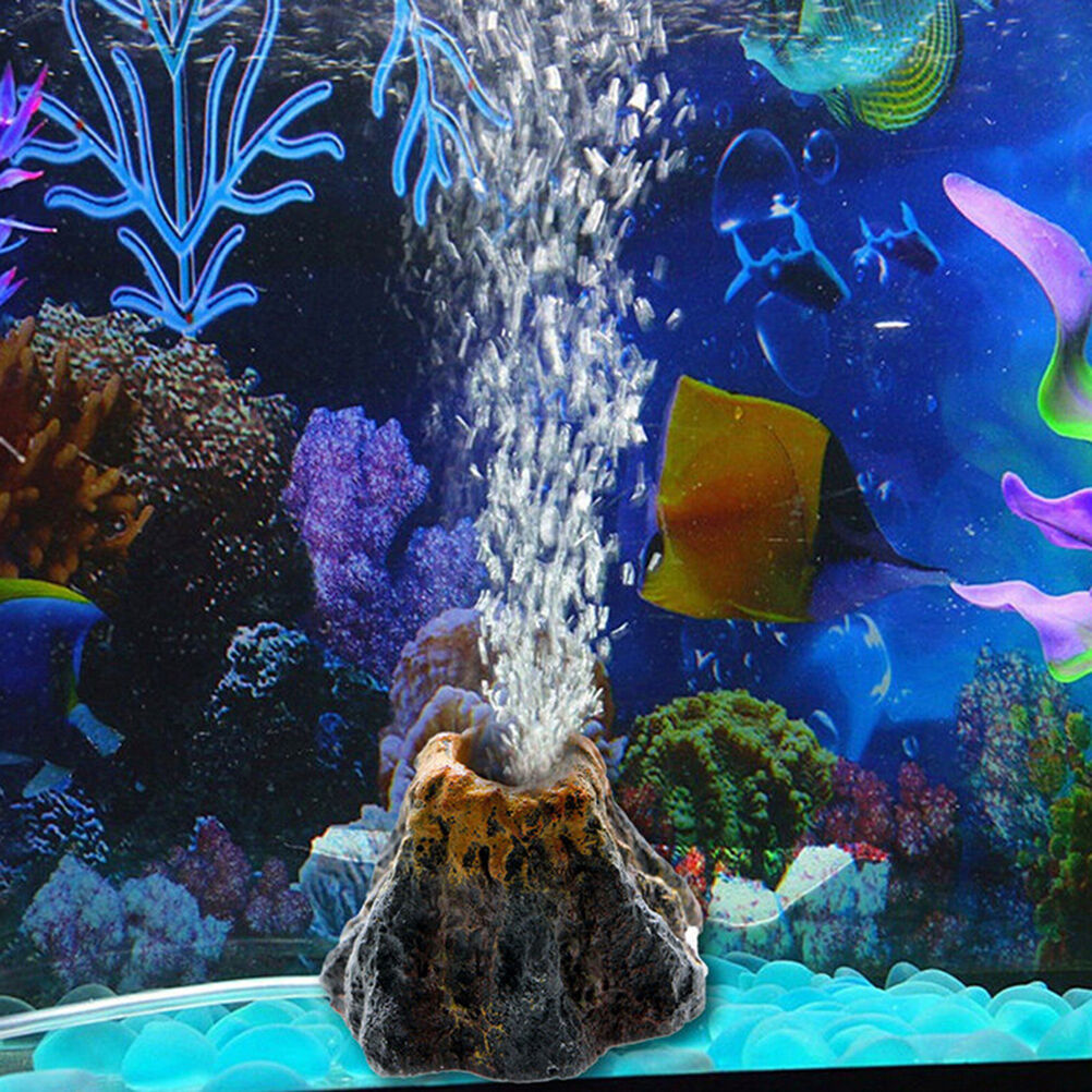 Aquarium Volcano Shape&Air Bubble Stone Oxygen Pump Fish Tank Ornament Decor BDD