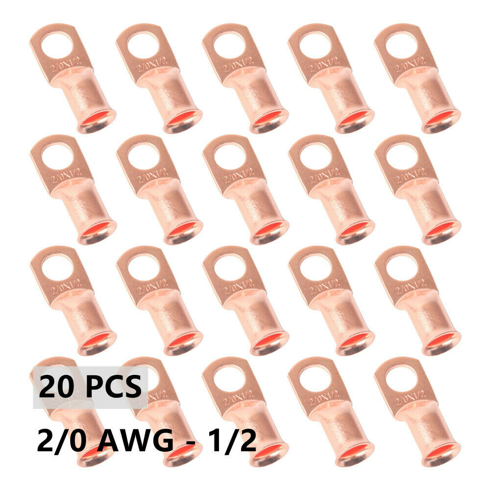 (20)2/0 AWG-1/2 Battery Cable Ends Lugs Copper Ring Terminals Wire Connector
