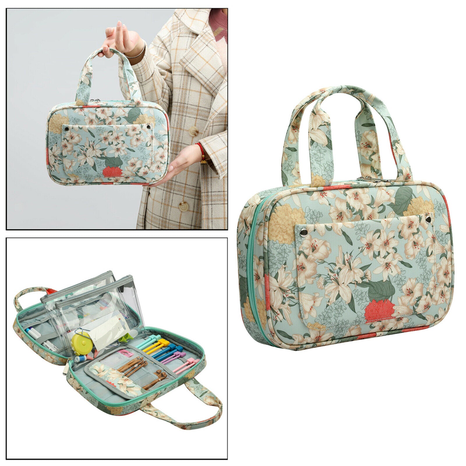 Portable Organizer Knitting Crochet Hooks Case Crocheting Sewing Empty Bag