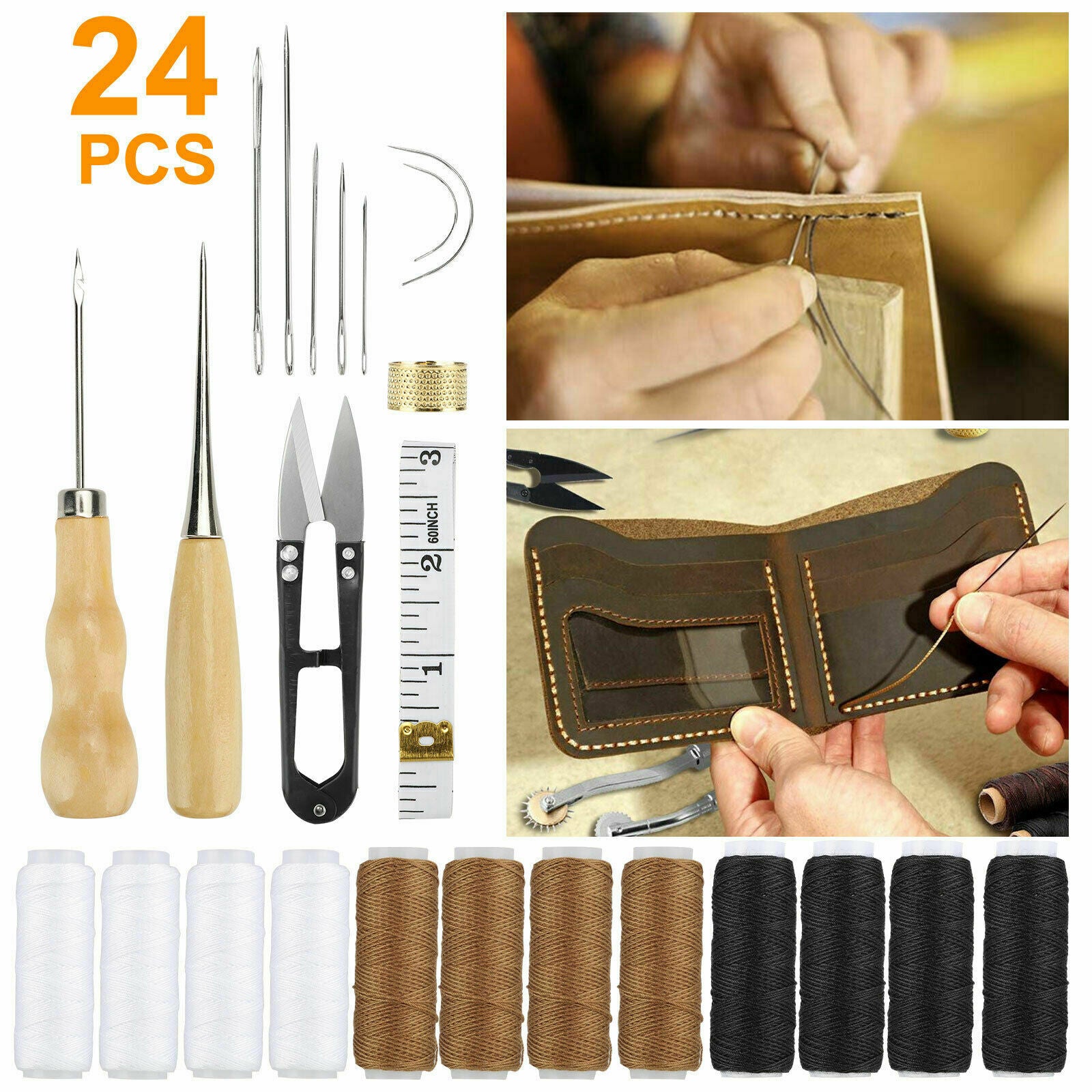 24 Leather Craft Punch Tools Kit Stitching Carving Working Sewing Saddle Groover