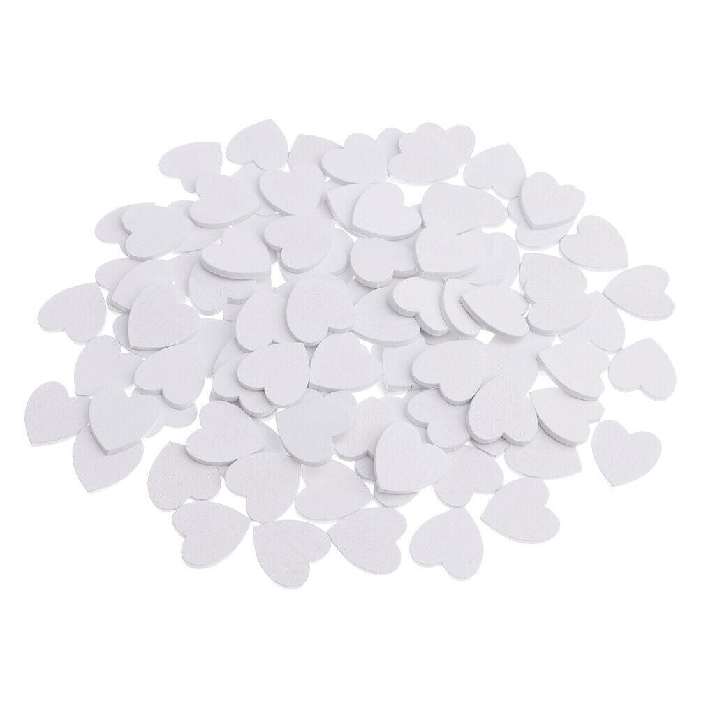 100pc White Wood Heart Shape for Scrapbooking Weddings Crafts Embellishment
