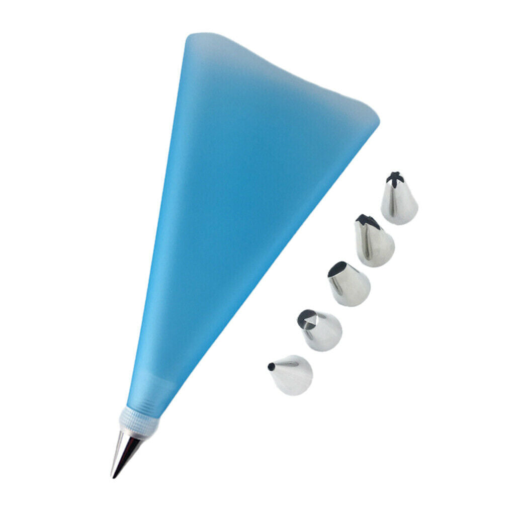 Set of 2, Reusable Icing Piping Bag and Nozzles Cake Decorating DIY Blue