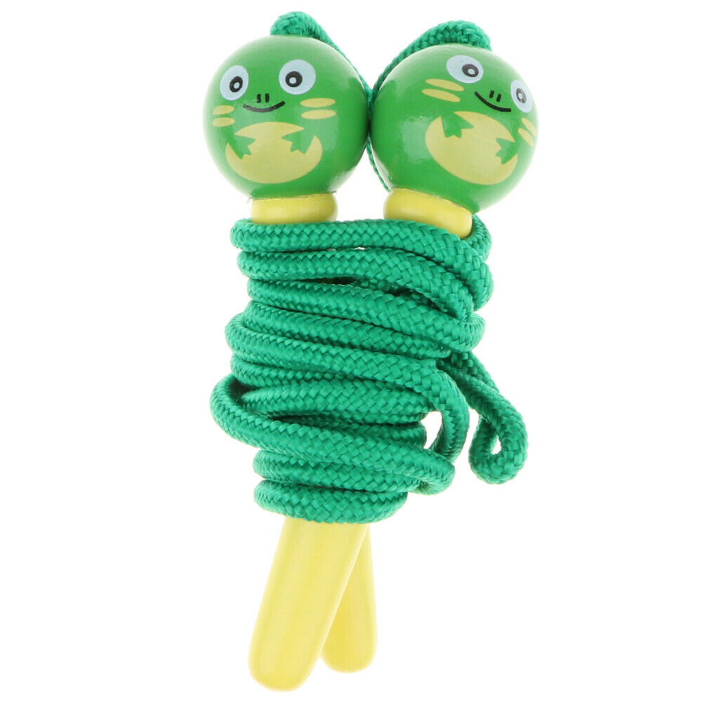 Kids Wooden Colorful Jump Rope With Cartoon Figures Handles, Child Outdoor