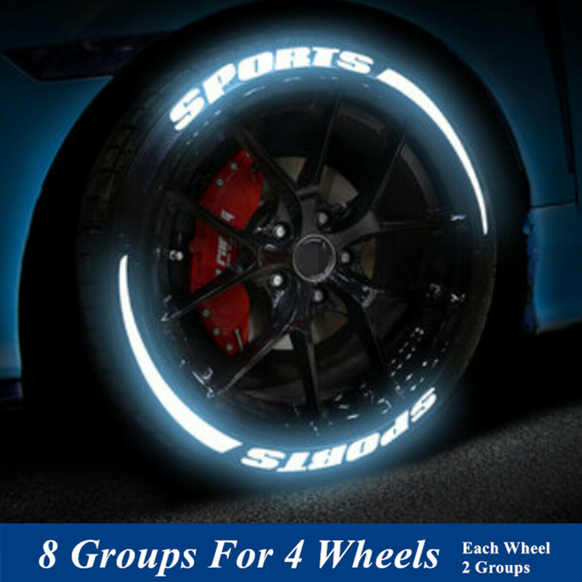 8 Groups Sports Blade Night Reflective Permanent Lettering Wheel Tire Stickers