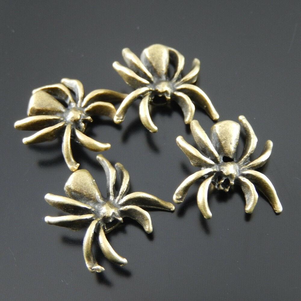 60pcs Antiqued Bronze Spider Bead Charm Alloy Crafting Jewelry Making 14*14*4mm