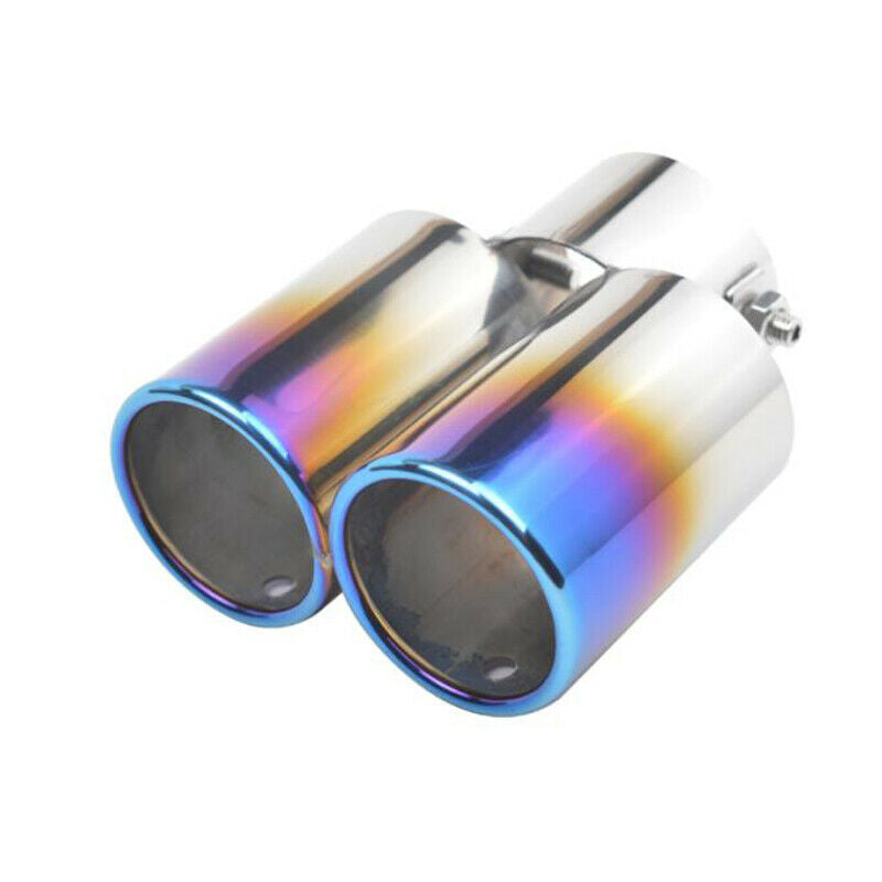 63mm Inlet Car Exhaust Pipe Tip Muffler Stainless Steel Dual Outlet Toasted Blue