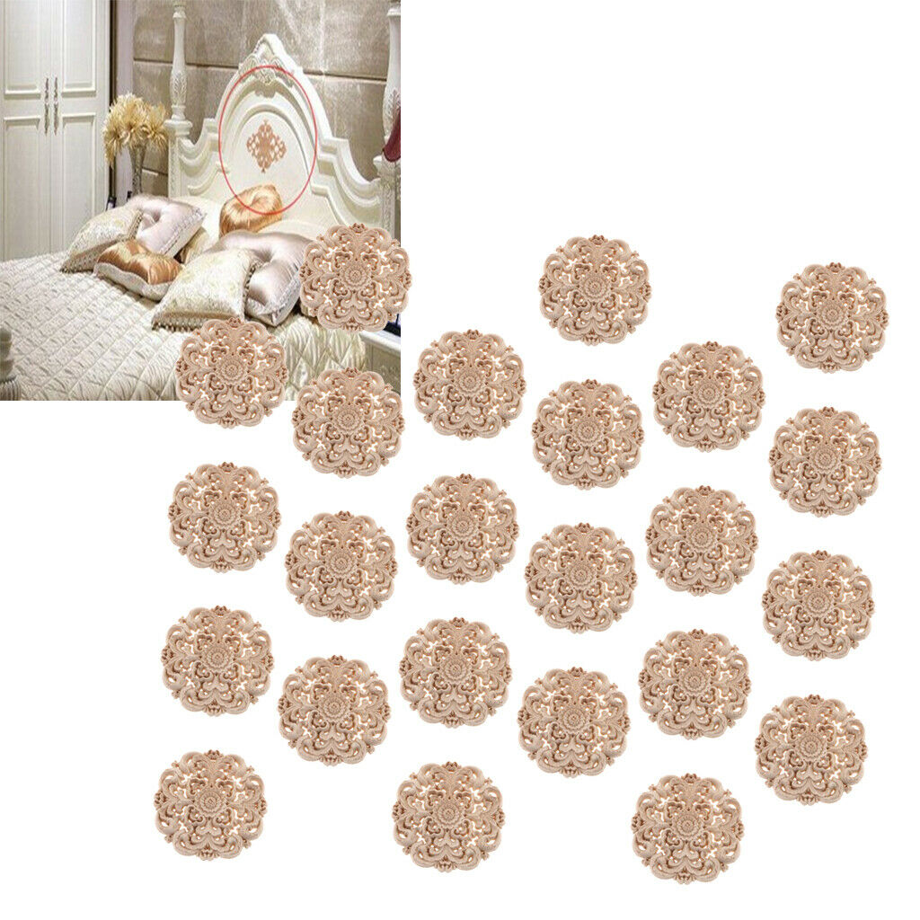 24 Pcs European Style Wood Round Carved Appligue For Furniture Decoration