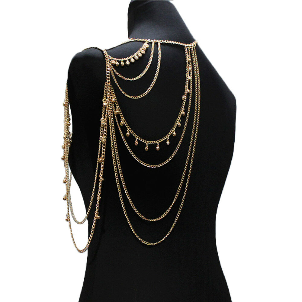 Single Shoulder Necklace Harness Multi-layer Body Chain with Beads Necklace