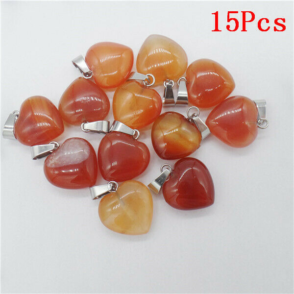 15Pcs 16x16x7mm Red Agate Puffy Love Heart Reiki Healing Pendant Bead HH9476