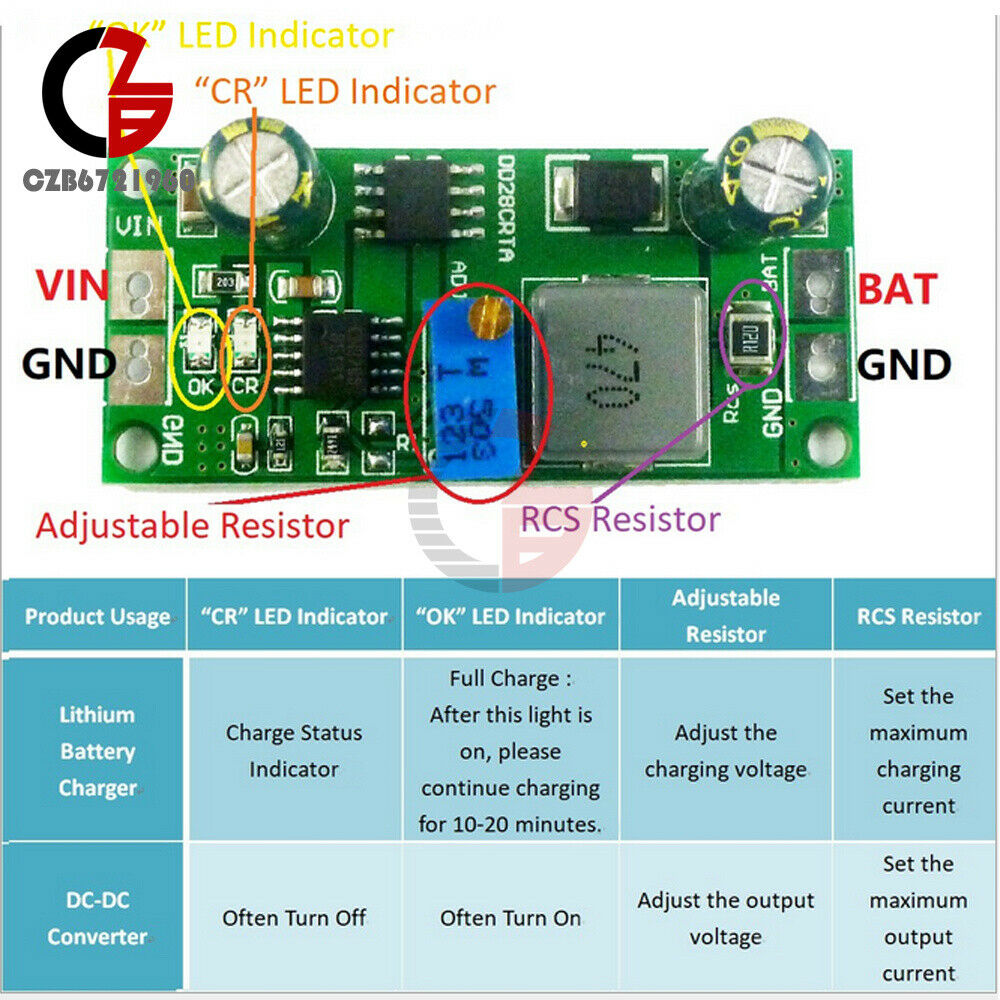 1A 3.7-18.5V DD28CRTA Battery Charger Lithium LiFePO4 Batteries Charging Board