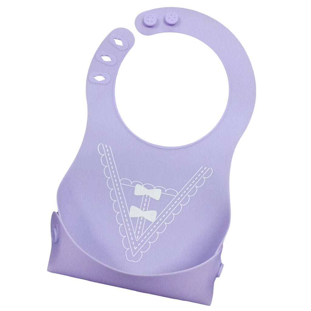 Cute Baby Silicone Bib Waterproof Easy Clean Up Crumb Catcher Purple with