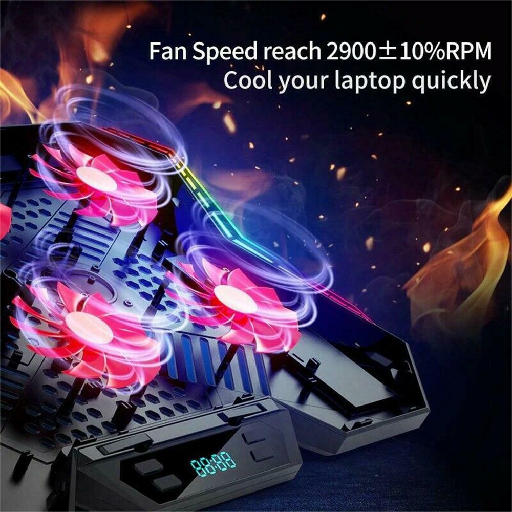 RGB Laptop Cooling Pad LED Screen Gaming Laptop Cooler with 6 High-Speed Fans FS