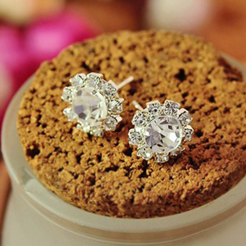 Women Stud Earrings Spherical Stud Earrings Vogue Crystal Flower Stud WG.l8