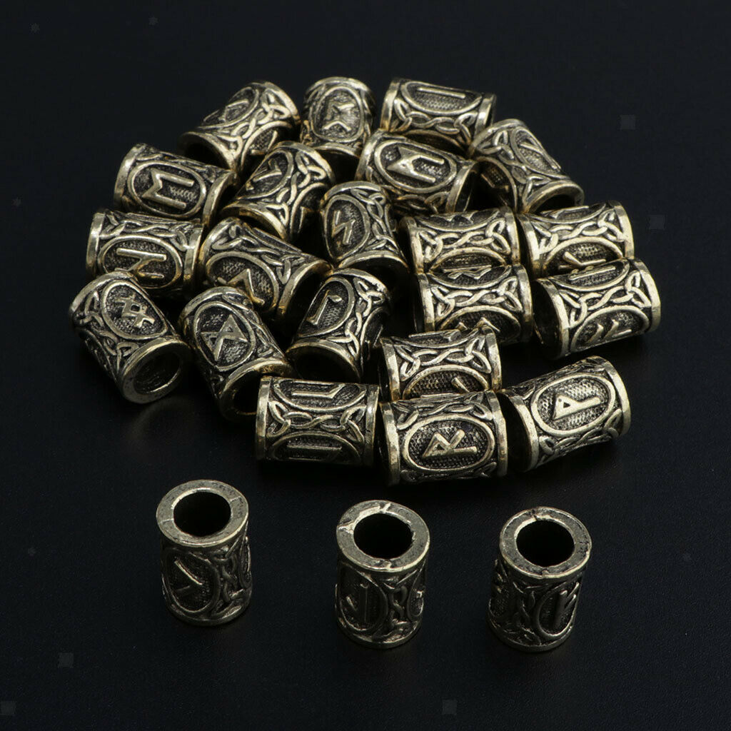 24x Norse/Viking Rune Beard Beads Loose Charms Beads -Bracelet,Hair,Jewellery