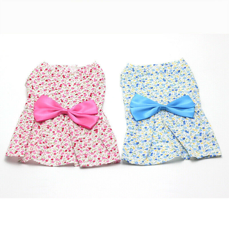 Pet Dog Dress Skirt Cat Bow Princess Clothes Apparel Female Costume Blue S
